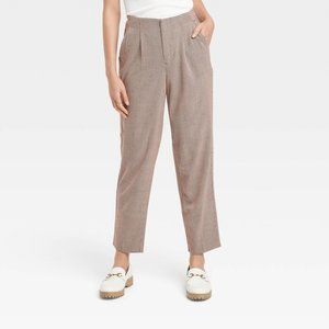 NWT High-Rise Relaxed Fit Tapered Ankle Trousers A New Day Brown Houndstooth 18R